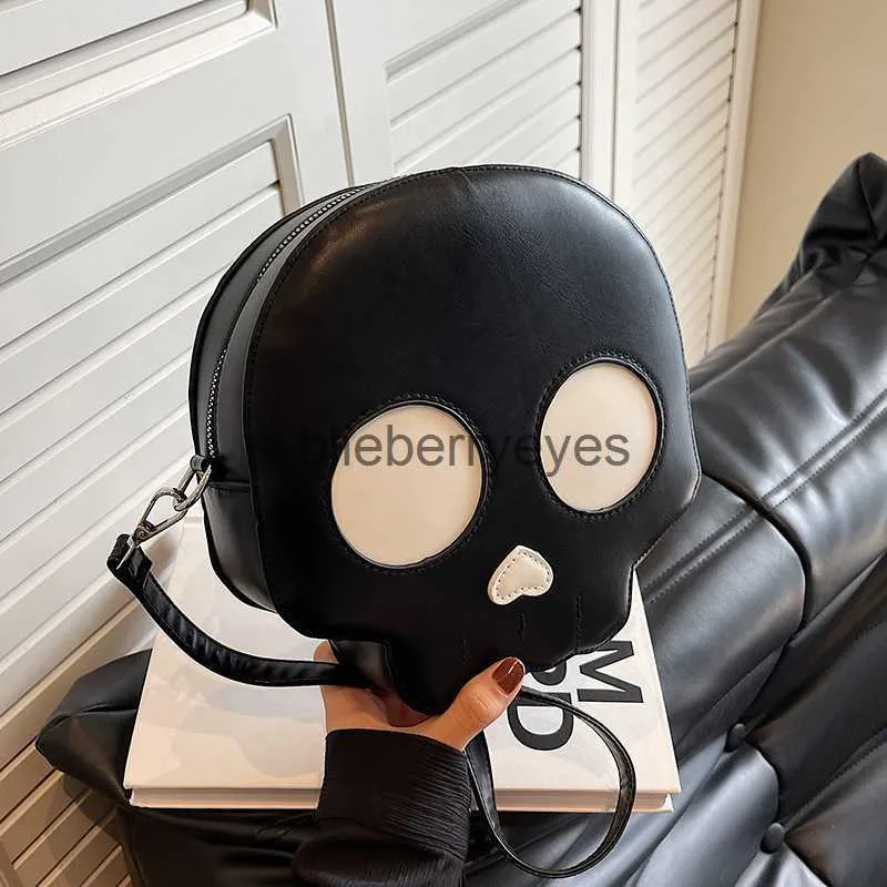Totes Borsa personalizzata da donna 2023 New Trendy Cool Skull Piccola borsa rotonda Versatile Borsa a tracolla con tracolla rossa a rete di Halloweenblieberryeyes