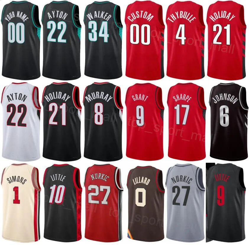 Man Kids Printed Basketball Jrue Holiday Jersey 21 DeAndre Ayton 22 Scoot Henderson 00 Kris Murray 8 Rayan Rupert 72 Matisse Thybulle 4 Anfernee Simons 1 Jerami Grant