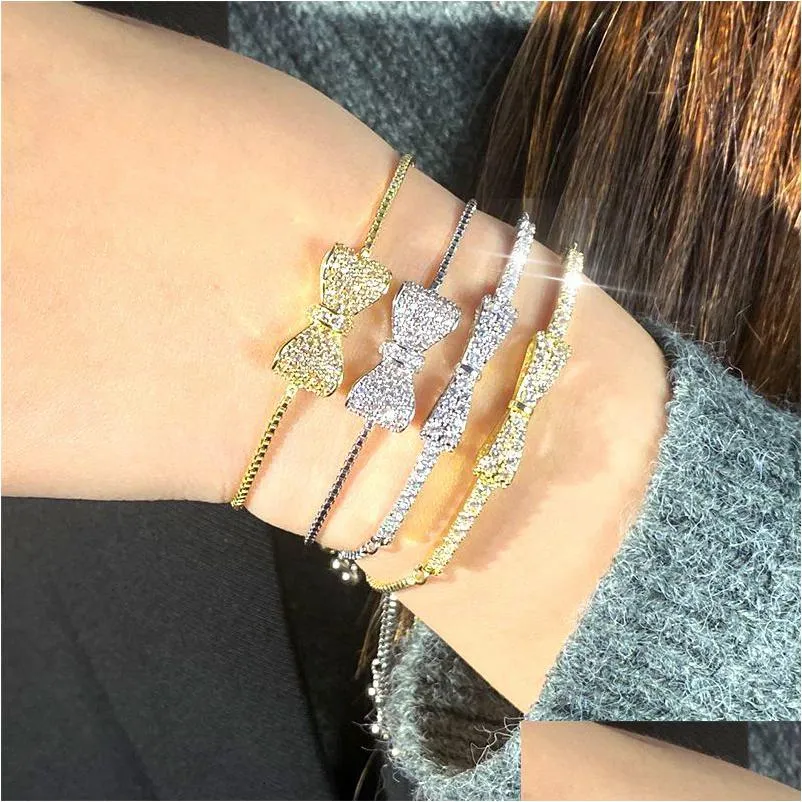 Charme Pulseiras Junzi Espumante Zircônia Pequeno Arco Pulseira Para Mulheres Moda Simples Sier Cor Cristal Ajustável Jóias Drop Delive Dhicu