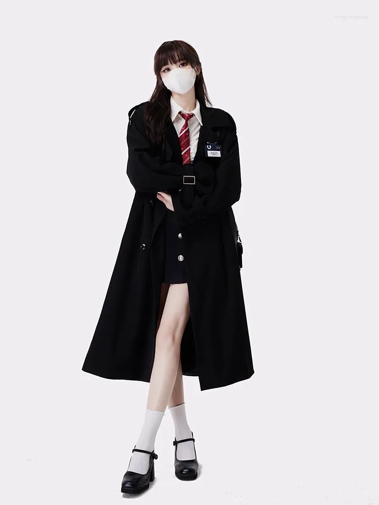 Robes d contract es Inspecteur Femme Trench Noir Automne Femme Drap L che Robe Manteau Mi Longueur