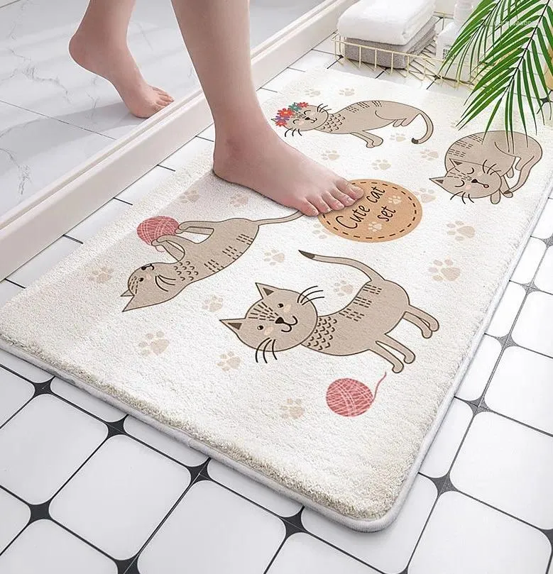 Bath Mats Plush Soft Mat Cute Cartoon Absorbent Bathroom Carpet Non-slip Wash Basin Bathtub Side Shower Room Entrance Doormat