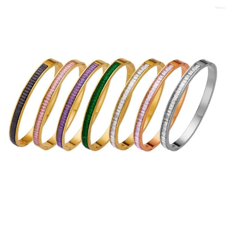 Bangle rostfritt stål armband armband för kvinnor vintage klassisk charm färgglada zirkon vänskapstillbehör