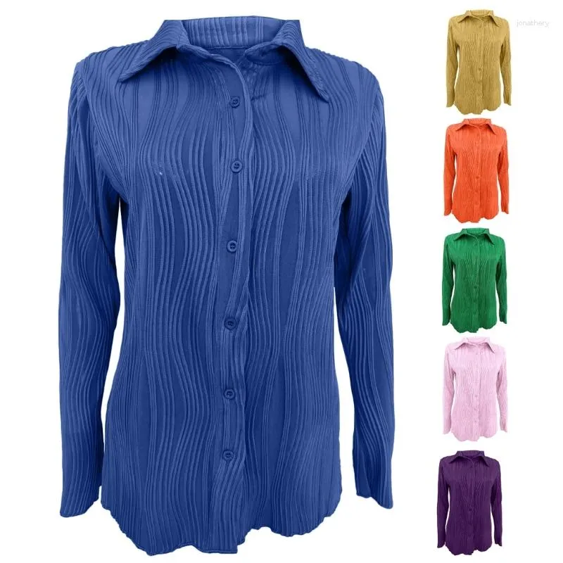 Damesblouses Blouse voor dames Casual Button-down Shirts met lange mouwen Getailleerde tunieken met kraag Tops Mode Stretch Geplooid T-shirt