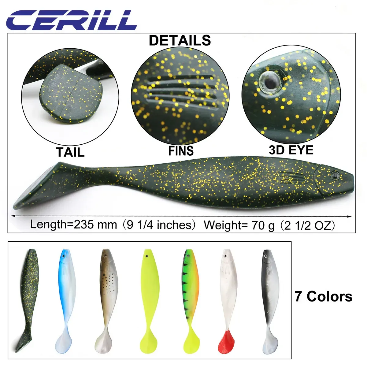 Baits Lures Cerill 70 g Paddle Tail Silicone Artificial Big Bait Soft  Fishing Lure Jigging Wobblers Pike Bass Saltwater Swimbait 23.5 cm 230927