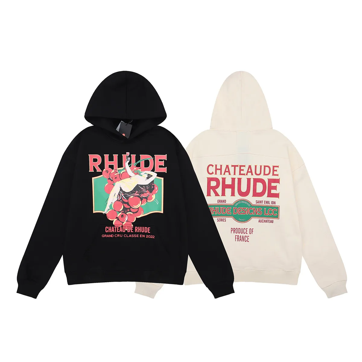 2023ニューメンズデザイナーパーカーrhudeパーカーヒョウグラフィックプリント長袖スウェットシャツ