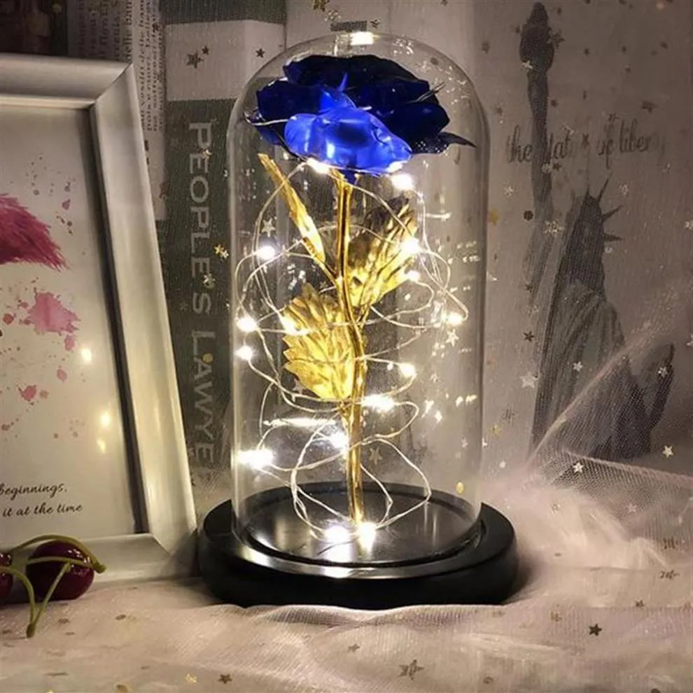 2021 LED Enchanted Galaxy Rose Fleur éternelle en feuille avec des guirlandes lumineuses en dôme pour Noël Cadeau de la Saint-Valentin Navida2361