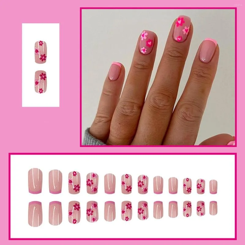 Unhas falsas caixão extra longo em pontas de comprimento médio tipo quadrado europeu rosa roxo amor flor universal