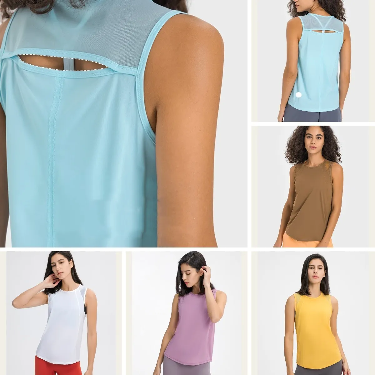 LU-1054 Camisa sem mangas feminina regatas camisas de yoga blusa oca traseira de secagem rápida tops de corrida