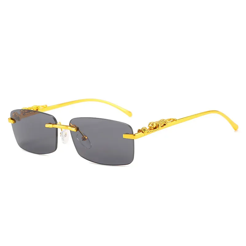 레트로 개인화 치타 장식 프레임없는 제곱 색 컬러 선글라스 표범 헤드 패션 안경 남성과 여성