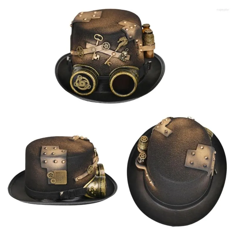 قبعات الكرة Steampunk Top Hat مع نظارات Goggles Gothic Gay Bowler Carnival