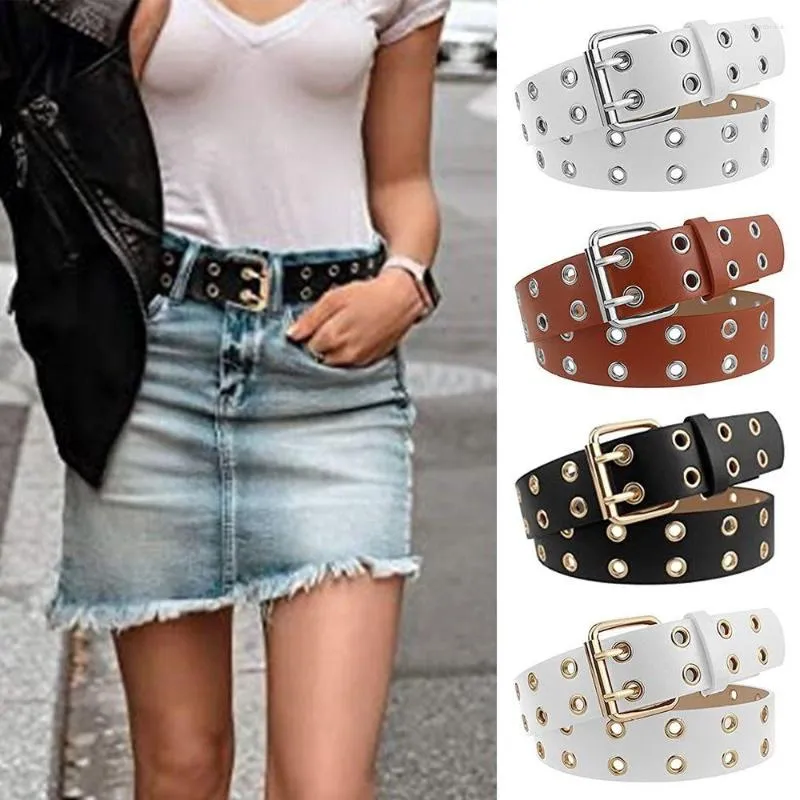 Cinture Doppia fibbia ad ardiglione Donna Cintura in pelle PU Maglione Soprabito Goth Cintura Jeans Cinture Cintura regolabile punk