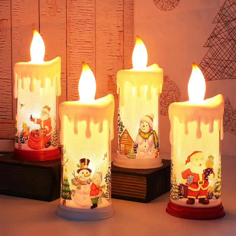 Velas Natal Decorativa Vela Luz LED Simulação Chama Papai Noel Boneco de Neve Noite 230921