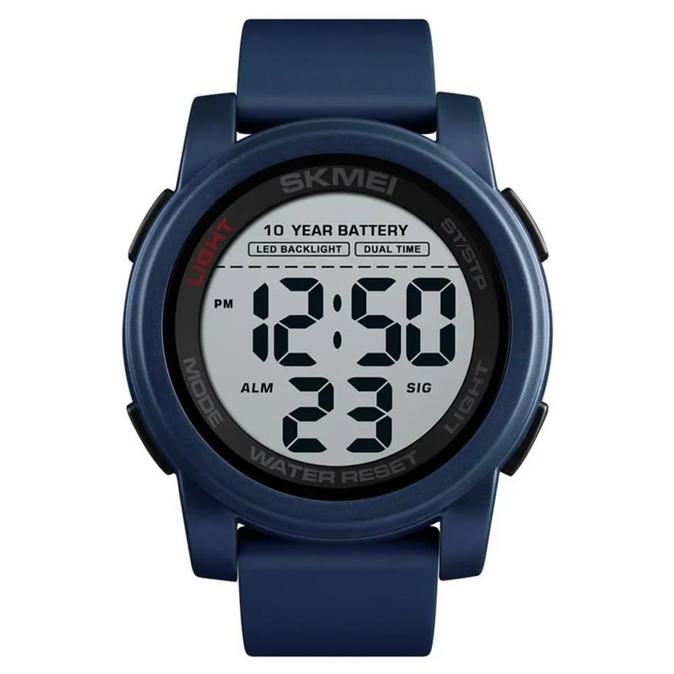 Relojes digitales SKMEI con batería de 10 años, reloj deportivo con retroiluminación de doble horario y esfera grande, reloj resistente al agua de Gel de sílice para hombre, reloj 15248D