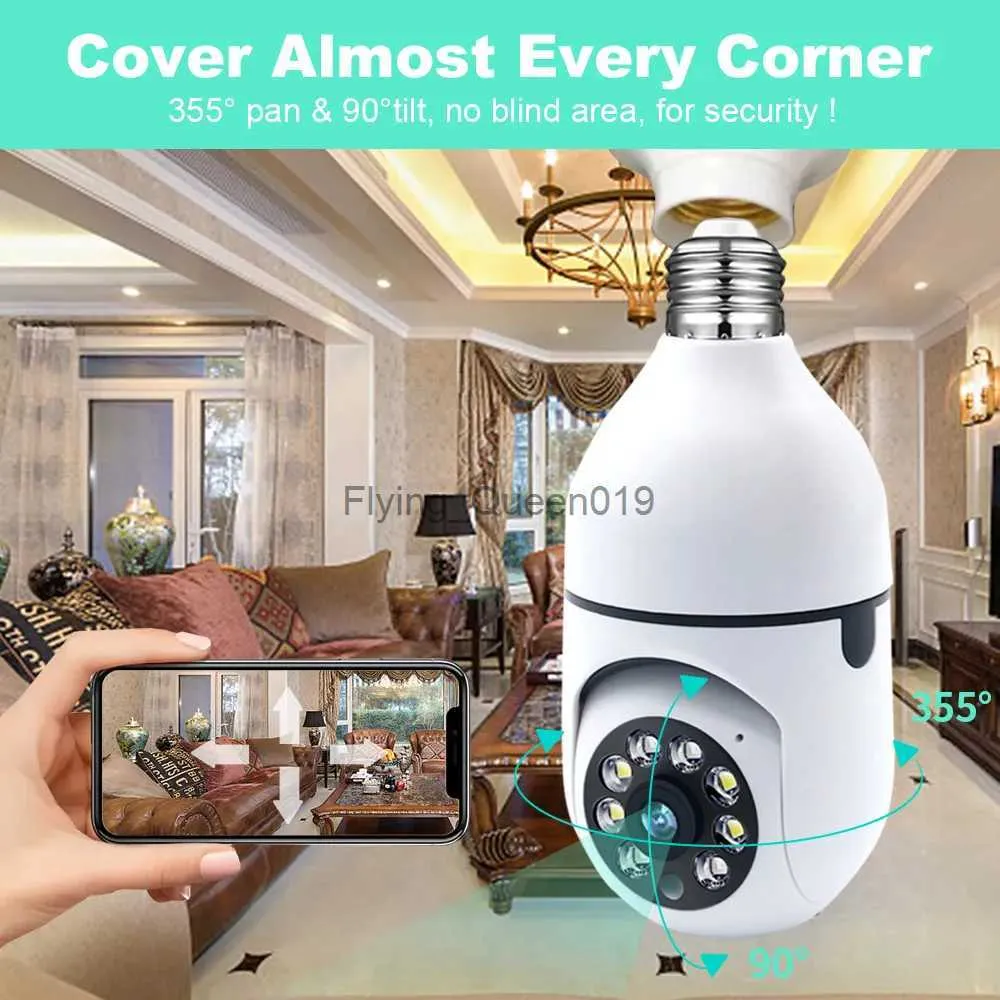 Objectif CCTV 4X Zoom numérique Caméra sans fil 5G Wifi 5MP E27 Intérieur AI Détection humaine Couleur Vision nocturne Ampoule Caméra de surveillance Maison intelligente YQ230928