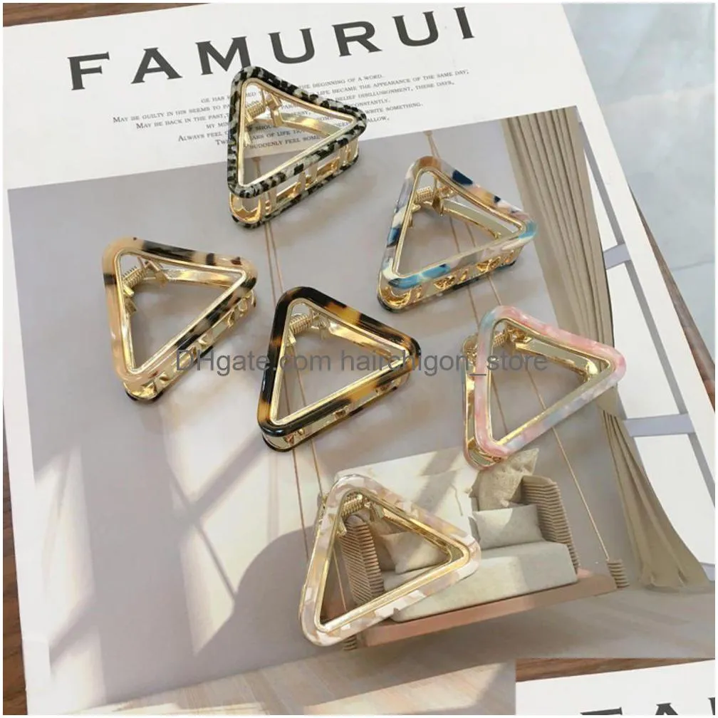 Hårtillbehör Fashion Triangle Acetate Claws Women Girls Geometric Claw Crab Alloy Clip Hairpin Drop Delivery Products DHMTF