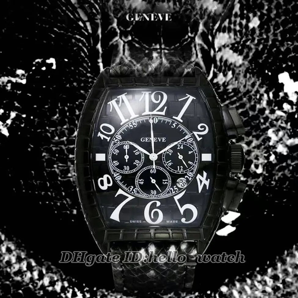 High Quality Cheap BLACK CROCO PVD Black With Dial Mens Watch Quartz Chronograph Snakeskin Pattern Lather Strap Cheap Watches294V