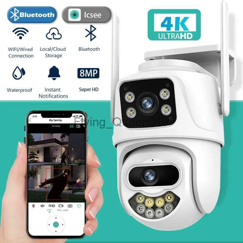 Obiettivo CCTV 8MP 4K PTZ Telecamera Wifi Doppio obiettivo con doppio schermo Ai Rilevamento umano Rilevamento automatico Telecamera di sorveglianza esterna wireless App iCSee YQ231003