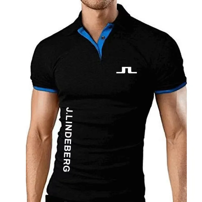 High quality J Lindeberg Golf Polo classic brand Men Shirt Casual solid Short Sleeve cotton polos #23