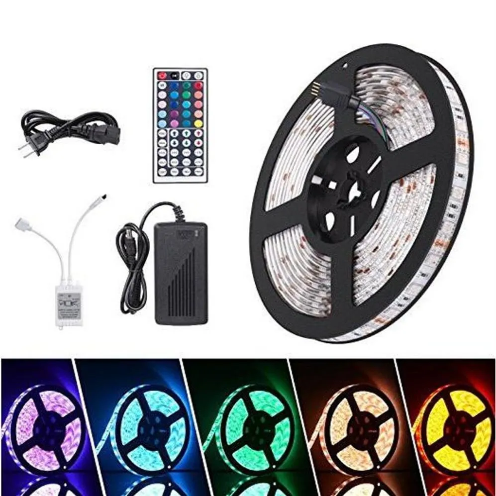 방수 스트립 IP65 5M 300 LED 5050 RGB LED 스트립 60 LED 원격 컨트롤러 12V 5A 전원 공급 장치 EU US UK FLUG3039