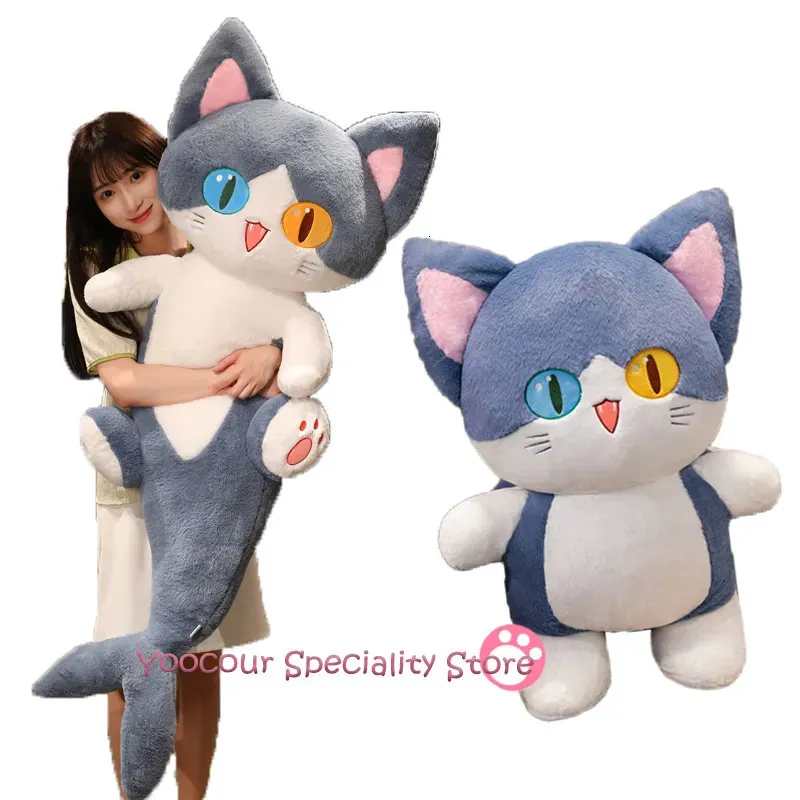 Pluszowe lalki 50-135 cm Kawaii Transform Blue Shark Cat Plush Toys Schode Cat Cat Doll Pillow Soft Cartoon Cushion Prezent Świąteczny 230927