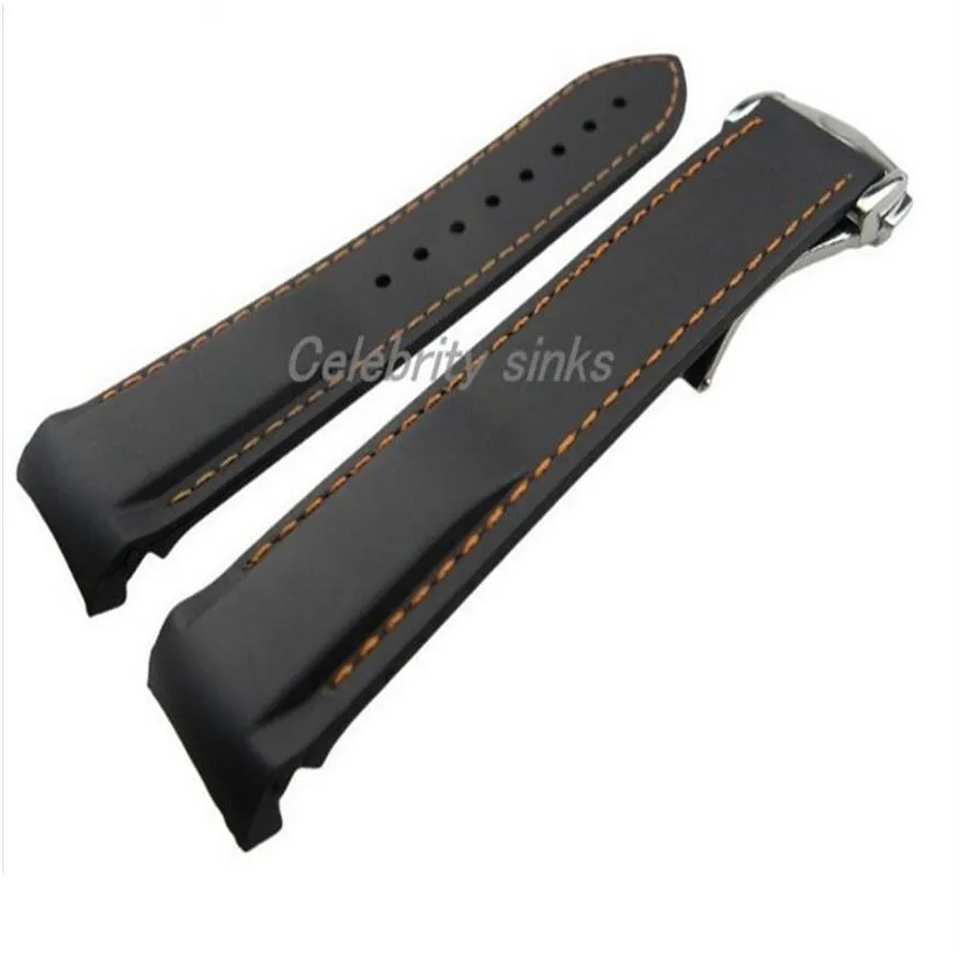 20 mm 18 mm buckle new line of high-end black and orange silicone strap waterproof dive strap with silver buckle for Omega watch267O