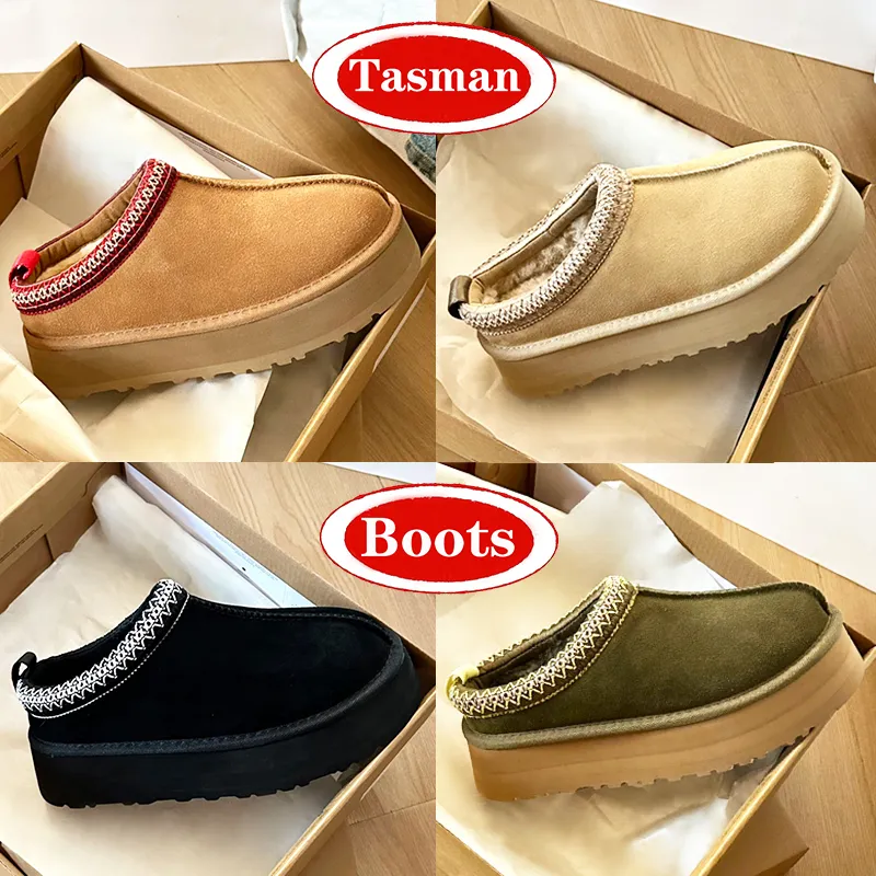 Australië designer laarzen tasman Tazz Slippers winter schapenvacht Shearling platform Bont slides Klassieke ultra mini sneeuwlaars damesschoenen suède wollen enkellaarsjes