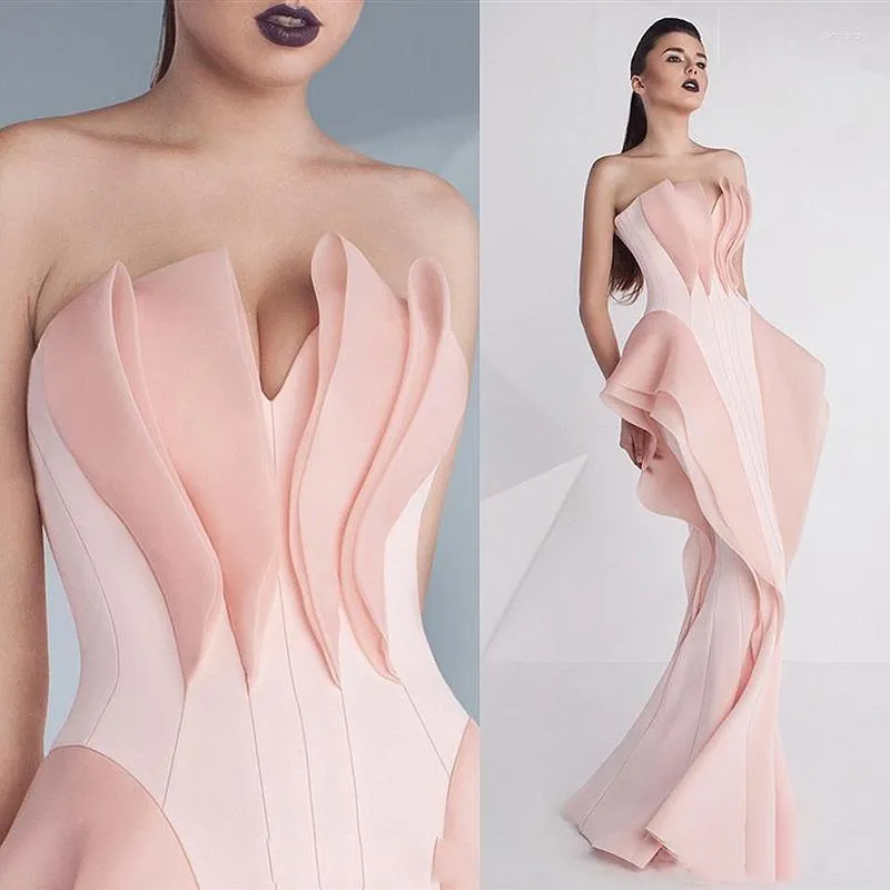 Vestidos de pista rosa cetim celebridade sereia até o chão tapete vermelho querida babados único formal festa noite vestidos baile 2023