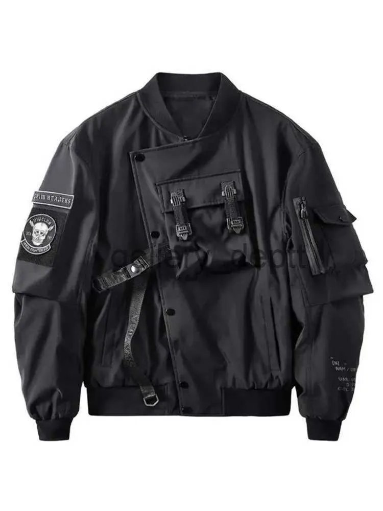 Herrenjacken God of Death Bomberjacke Brusttasche Techwear Männer Punk Hip Hop Taktische Streetwear Schwarz Varsity Jacken Übergroße MA1 Mäntel J230928