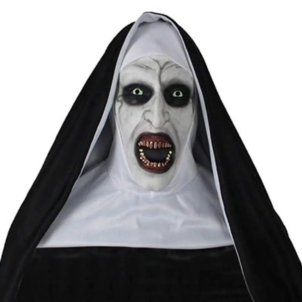 2019 masque d'Halloween Le masque d'horreur nonne Cosplay horreur masques en latex avec foulard Halloween Party décoration accessoires Y200103241g