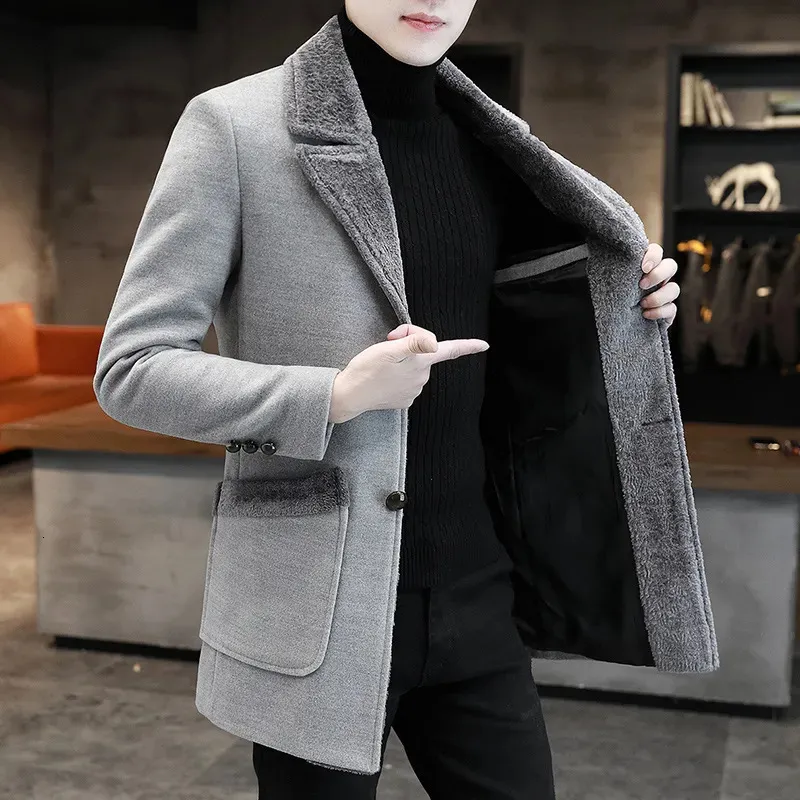 Men's Wool Blends Autumn Winter Coats Men Korean Woolen Slim Fit Long Jacket Male Casual Windbreaker Coat High Quality Big Size Clothing 230927