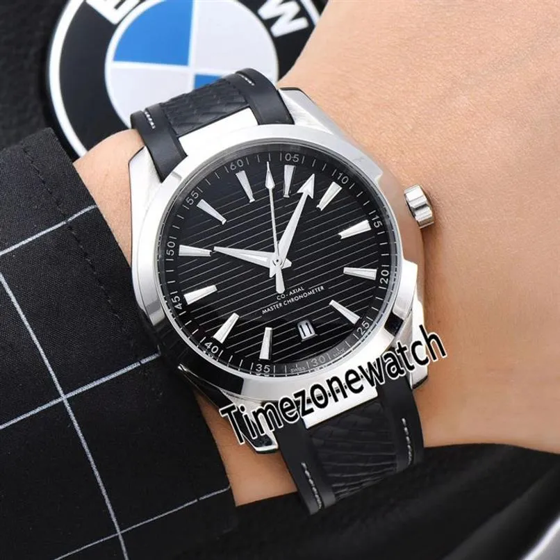 Ny 41mm Aqua Terra 150m 220 12 41 21 01 001 Svart textur Dial Automatisk herrklocka Stål Black Rubber White Line Watches TimeZon242s