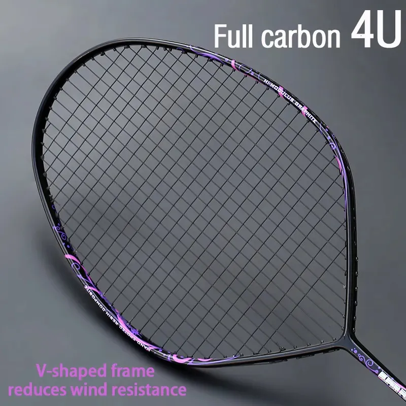 Badminton Rackets Professional Max 30 Pounds 4U VShape Racket Strung Full Carbon Fiber Offensive type Single Racquet With String 230927