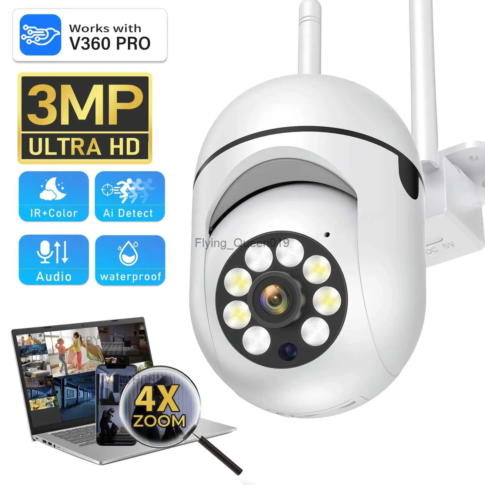 CCTV 렌즈 3MP 1/4PCS WiFi IP 카메라 감시 비디오 4x 디지털 줌 보안 무선 모니터 오디오 야간 비전 스마트 추적 YQ230928