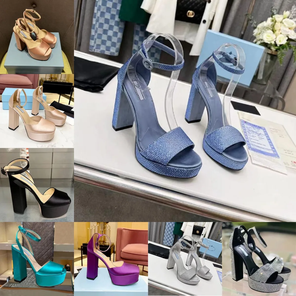 ローファーのデザイナーヒールズデザイナーヒールズシューズドレスプラットフォームサンダルパールエンベルサテンエレガントな女性ホワイトブライドパールレディースポンプハイヒールの女性靴