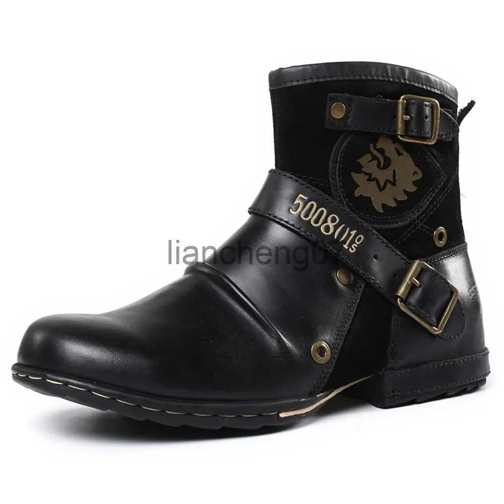 Botlar Erkek Motosiklet Botları Giydirme Giyinlik Batı Boot Zapatos Erkek Ayakkabı Ayak Bileği Metal Tepe Yan Zip Kovboy Botlar X0928