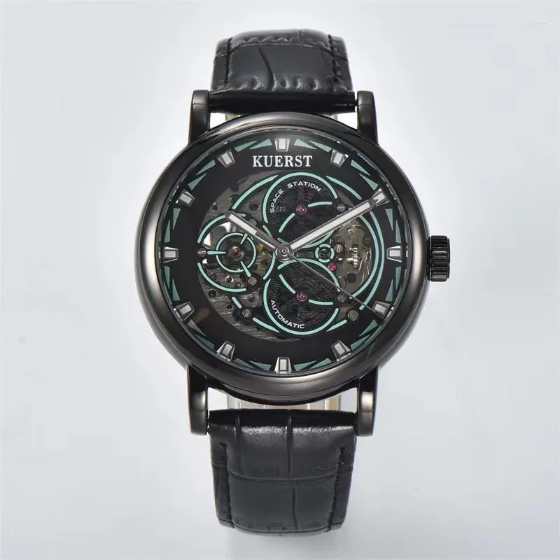 Montre-bracelets Cow Leather Band Men Watch Business Automatic Graceful Women Work