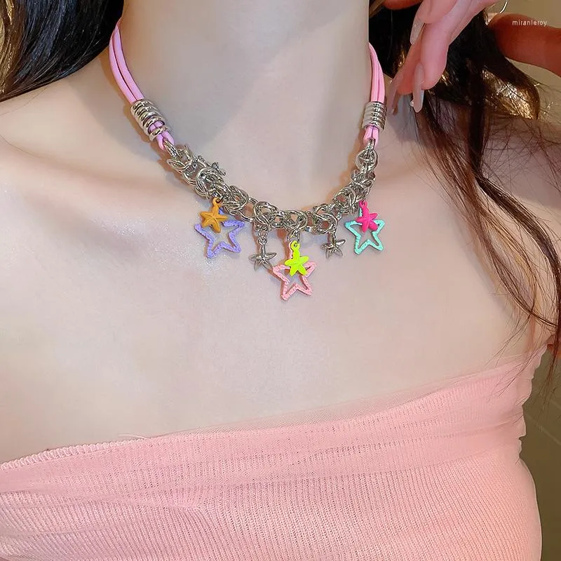 Gargantilha y2k colar colorido estrela desenhos curto simples encantos pingente corrente jóias presentes para mulheres meninas festa