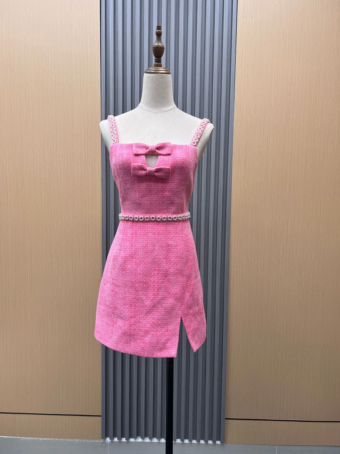 open lace back dress Self-Portrait - Pink Boucle Checked Mini Dress main image 0