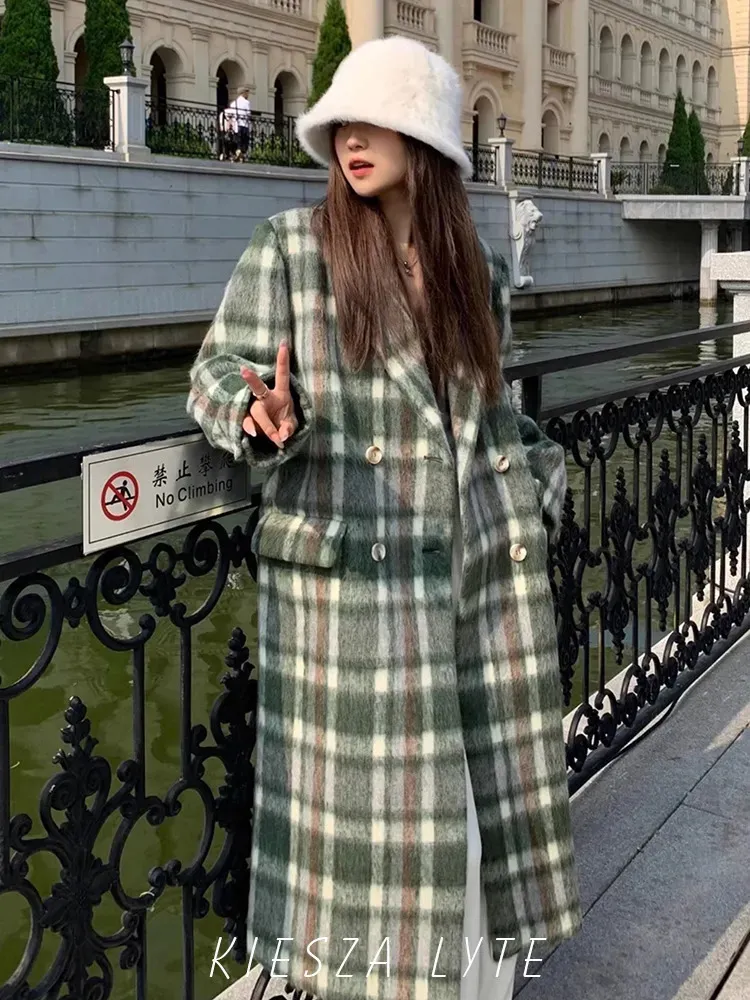 Green plaid hotsell coat womens