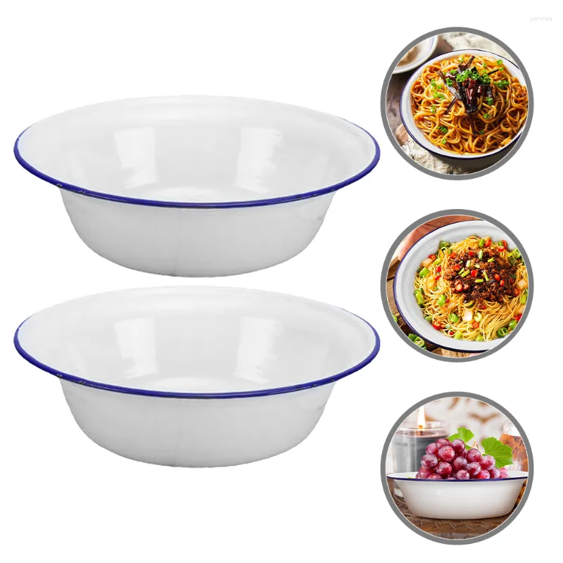 Conjuntos de vajilla 2 PCS Sopa Tazón de almacenamiento Esmalte Mezclando Old Fashioned Vintage Basin Masa Cocina