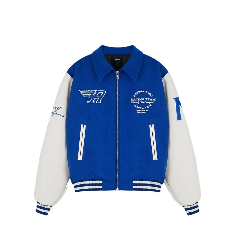 Style w stylu Man Baseball Botball Letter Letthoidery Haft Haft -Varsity Skórzany rękaw Bomber Lapel Charka Reprezentuj mężczyzn XL Black Green Blue