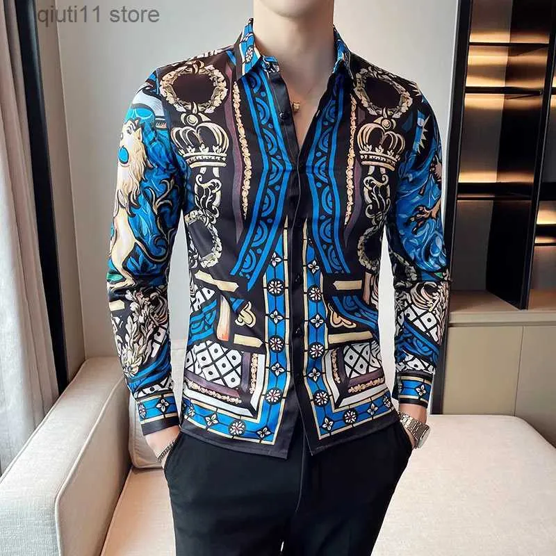 Men's Casual Shirts Autumn Luxury Print Shirts Mens Long Sleeve Shirt Men Business Casual Dress Slim Fit Social Shirt Streetwear Chemise Homme M-6XL T230928