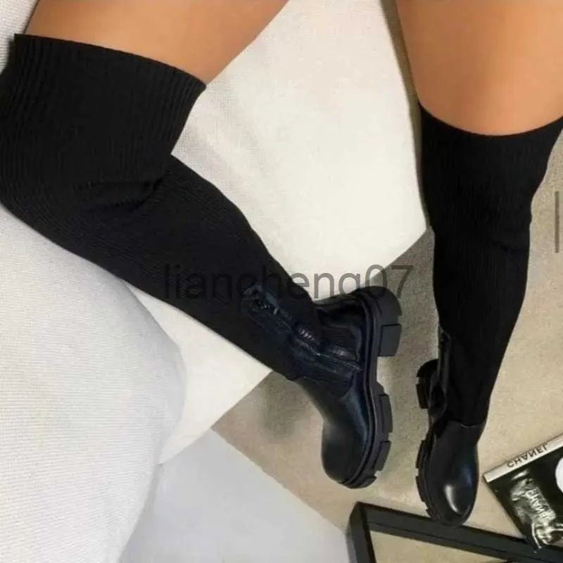 Botas 2023 novo inverno mais botas elásticas de veludo salto alto camurça mulheres joelho botas de salto alto mulheres botas finas de salto grosso mais tamanho x0928