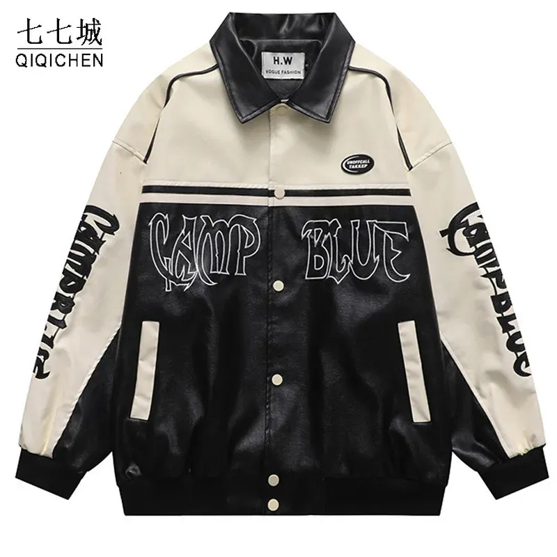 Men's Jackets Hip Hop Leahter Baseball Jacket Men Letter Embroidery Patchwork Vintage PU Varsity Coat Unisex Autumn Bomber Jackets Casual 230927