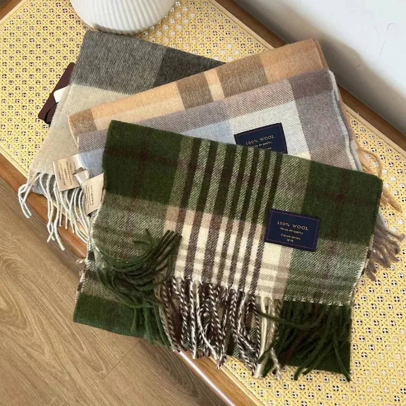 Szaliki mężczyźni Scarf 100 wełniane kratę ciepłe miękki tłumik żeńska jesień jesienna para kaszmirowa wiatroodporna pasek szal męski mężczyzna gruby 230927