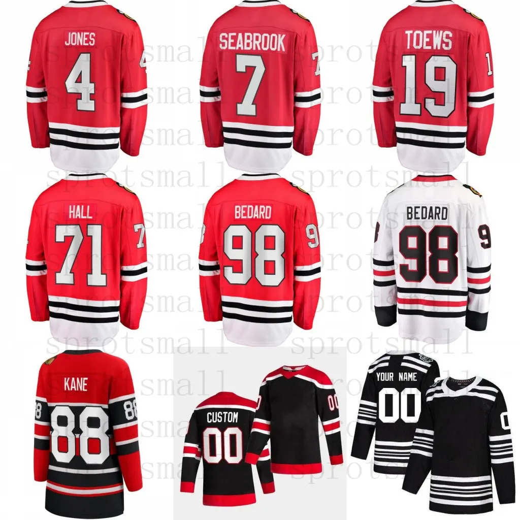 Maillot de hockey personnalisé pour hommes et femmes, Connor Bedard, 71 Taylor Hall, Jonathan Toews, Tyler Johnson, Foligno, Patrick Kane, Seth Jones, Bobby Hull, Griswold, Brent Seabrook