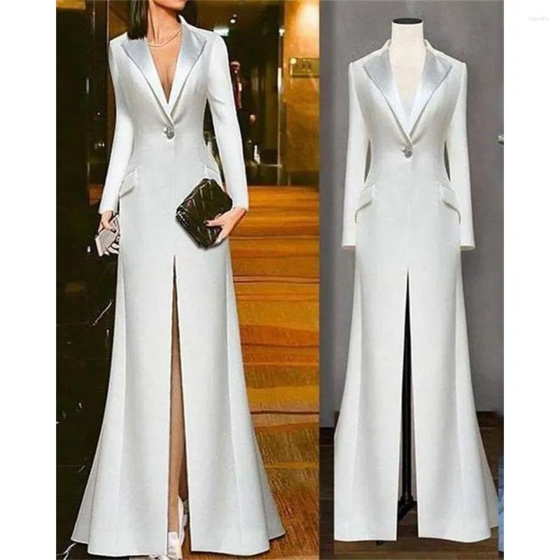 Costumes pour femmes Femmes Veste Long Manteau Mode Luxe Satin Un Bouton Une Seule Pièce Élégante Occasion Spéciale Revers Encoché Sur Mesure 2023