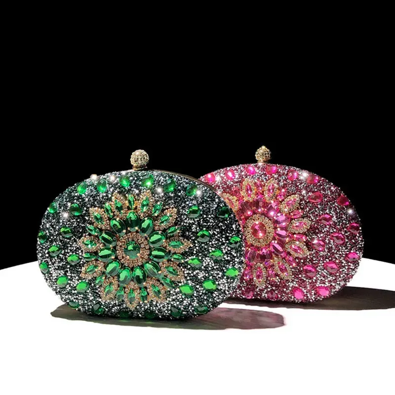 Sacos de noite jóias festa mão saco verde esmeralda baile embreagem bolsa mulheres luxo rosa jóia noite jantar bolsas diamante sacos para mulheres 230927