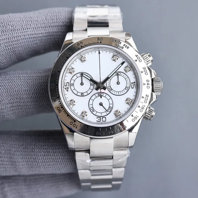 럭셔리 남성 시계 ST9 스테인레스 스틸 스트랩 40mm 자동 기계식 이동 디자이너 시계 Sapphire Glass Ceramic Inlaid White Dial DHGATE 007 Watch Mens Watch