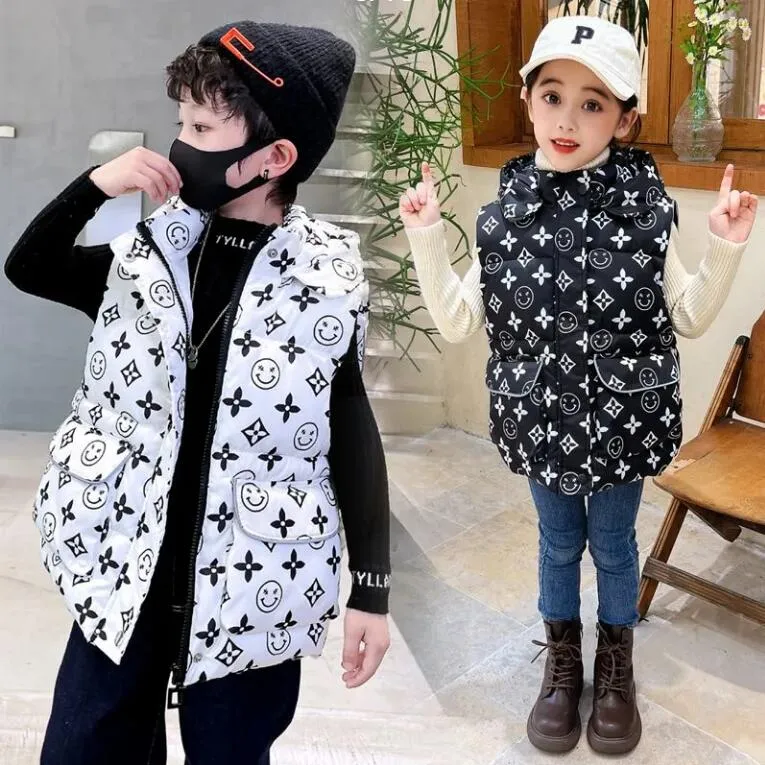 23ls winter kids designer puffer jacket baby boy girl hooded cotton vest sleeveless down jackets children coat